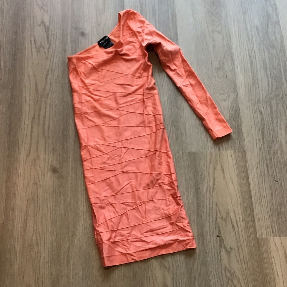 bebe Vibrant Coral Long Sleeve Dress